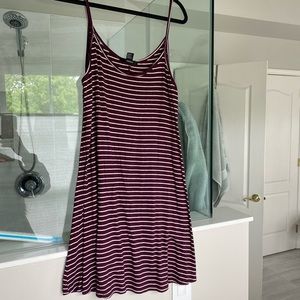 Casual maroon striped A line dress. Great for summer time!